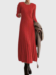 Fleur | Dames Gebreide Cable-Knit Maxi-jurk met Ronde Hals en Lange Mouwen