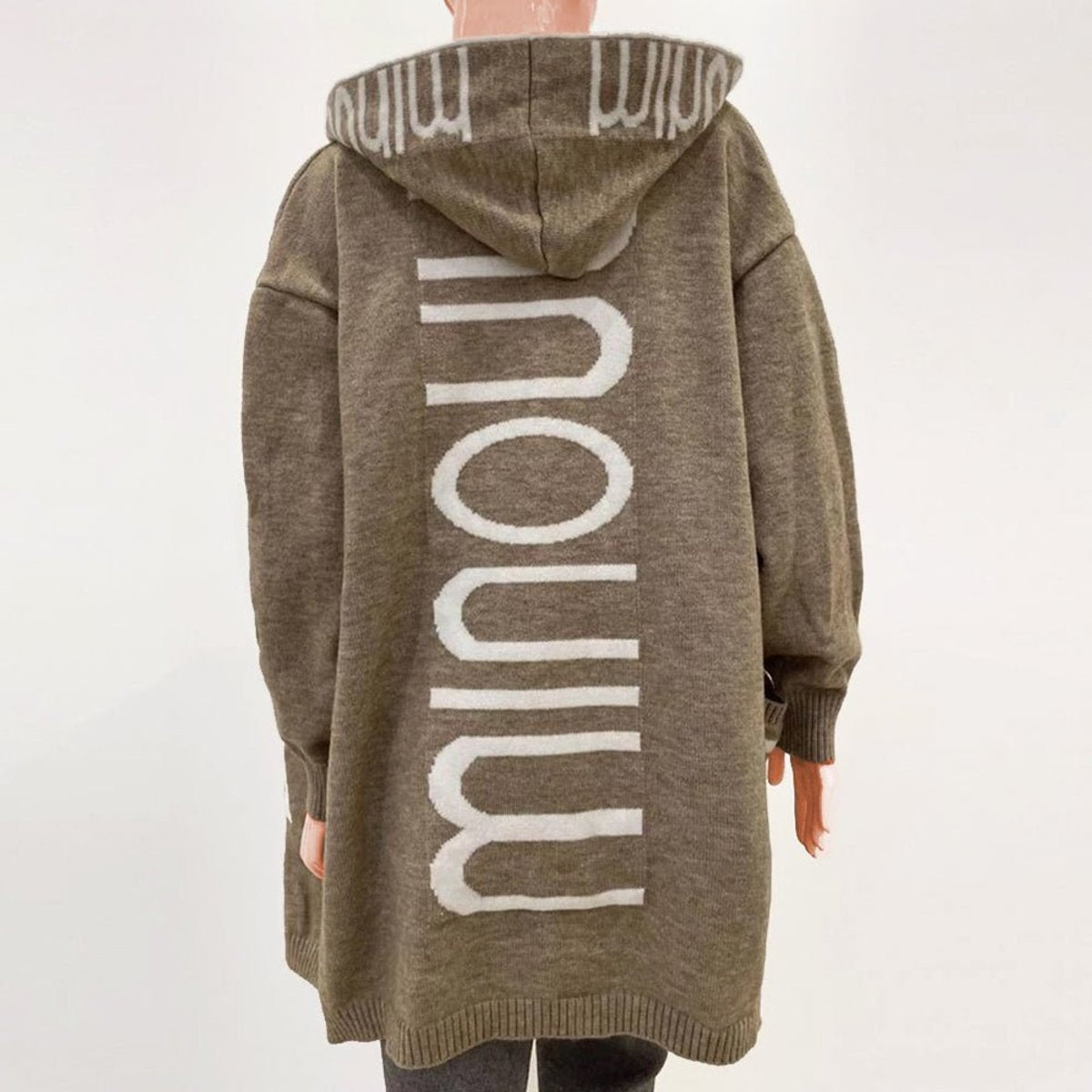 Julia | Dames Gebreide Capuchon Vest Oversized Letterpatroon Cardigan