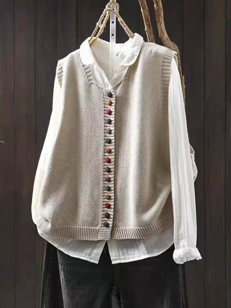 Lotte | Dames Gebreide Mouwloze Vest Losse Pasvorm Knoop Gilet