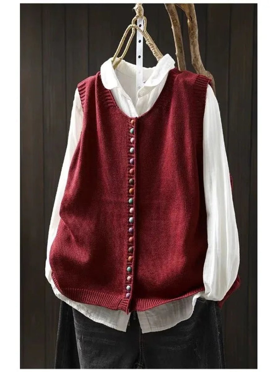 Lotte | Dames Gebreide Mouwloze Vest Losse Pasvorm Knoop Gilet