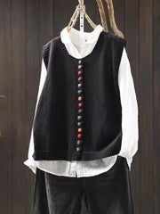 Lotte | Dames Gebreide Mouwloze Vest Losse Pasvorm Knoop Gilet