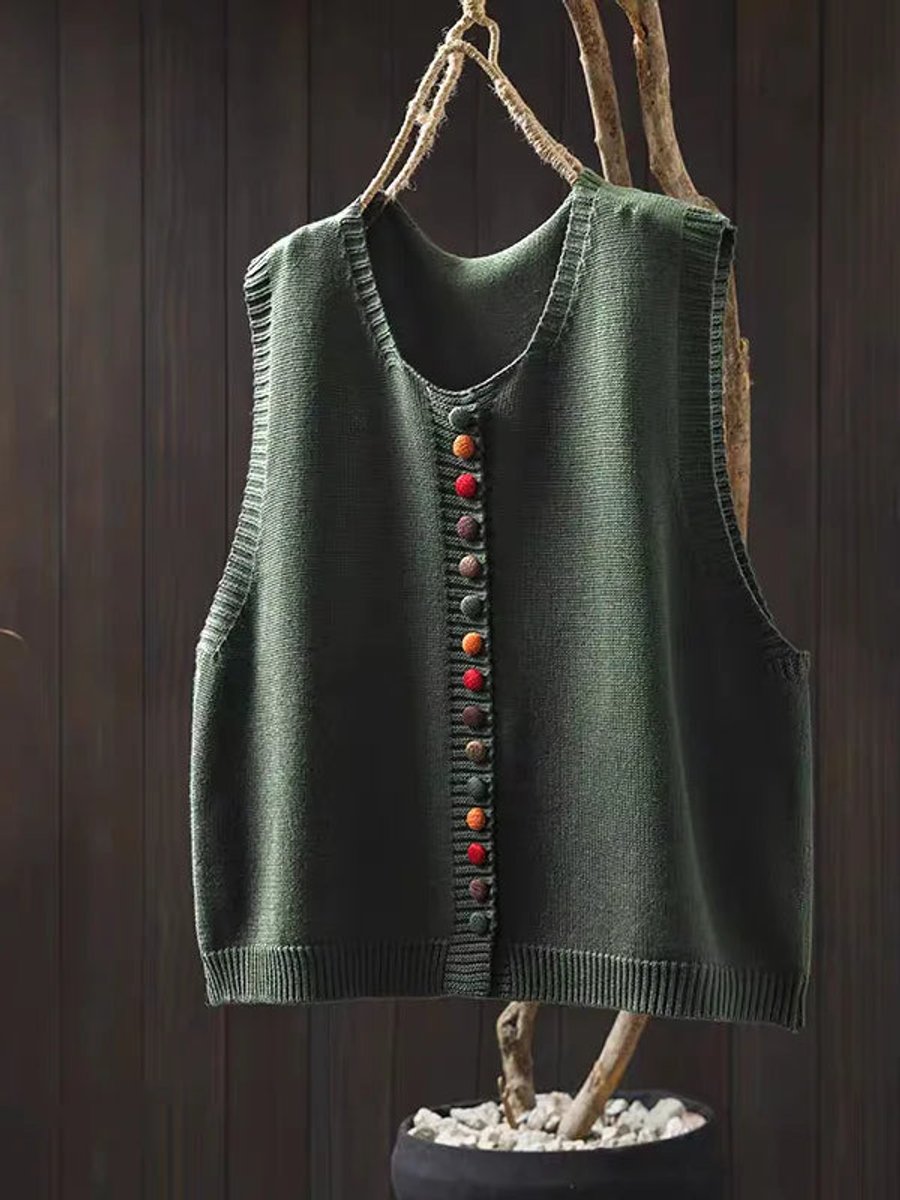 Lotte | Dames Gebreide Mouwloze Vest Losse Pasvorm Knoop Gilet