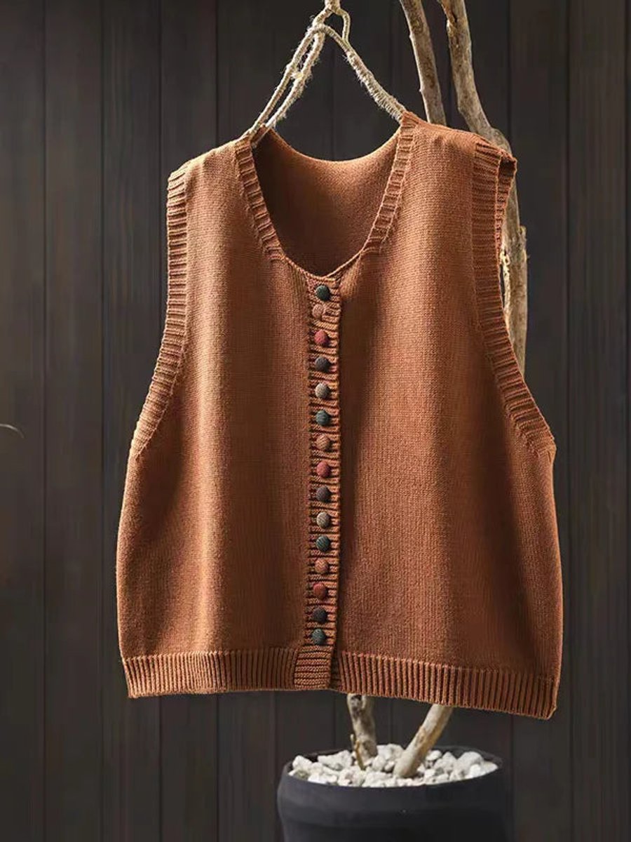 Lotte | Dames Gebreide Mouwloze Vest Losse Pasvorm Knoop Gilet