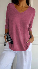 Femke | Dames Gebreide V-hals Top Halflange Mouw Relaxed Fit