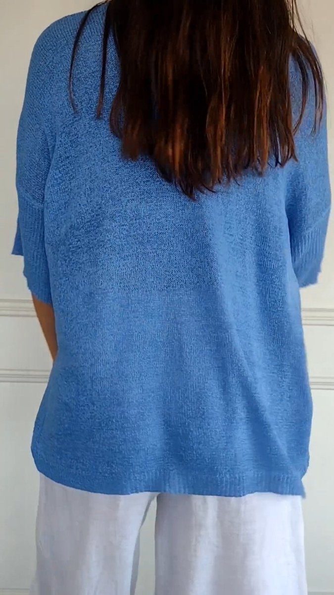 Femke | Dames Gebreide V-hals Top Halflange Mouw Relaxed Fit