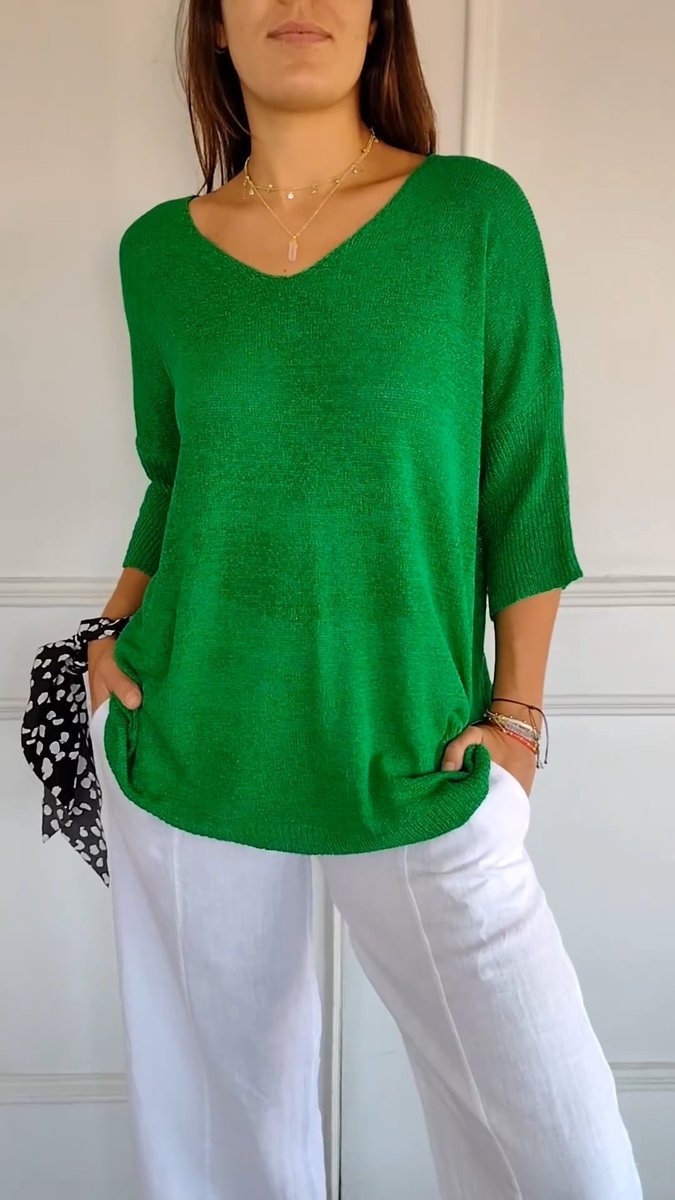 Femke | Dames Gebreide V-hals Top Halflange Mouw Relaxed Fit