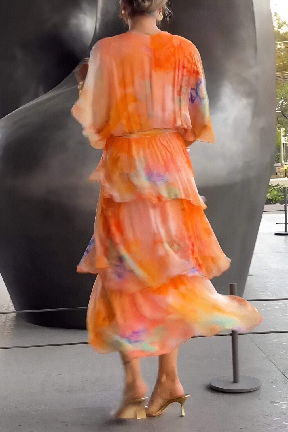 Julia | Dames Gelaagde Chiffon Bloemenprint Maxi Jurk