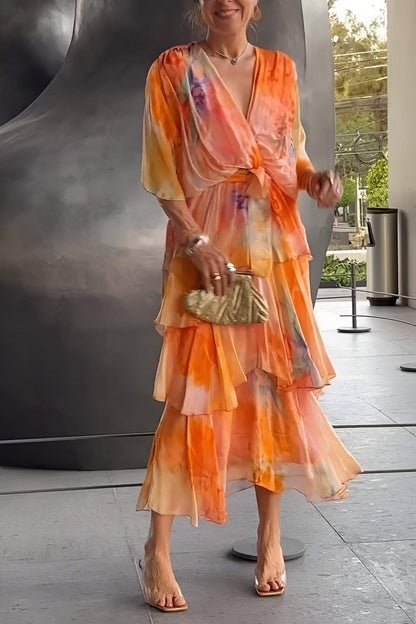 Julia | Dames Gelaagde Chiffon Bloemenprint Maxi Jurk
