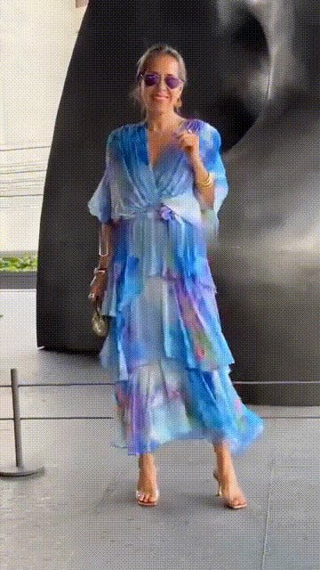 Julia | Dames Gelaagde Chiffon Bloemenprint Maxi Jurk