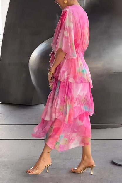 Julia | Dames Gelaagde Chiffon Bloemenprint Maxi Jurk