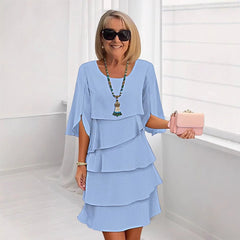 Eva | Dames Gelaagde Ruffle Mouw Midi Dress Chiffon