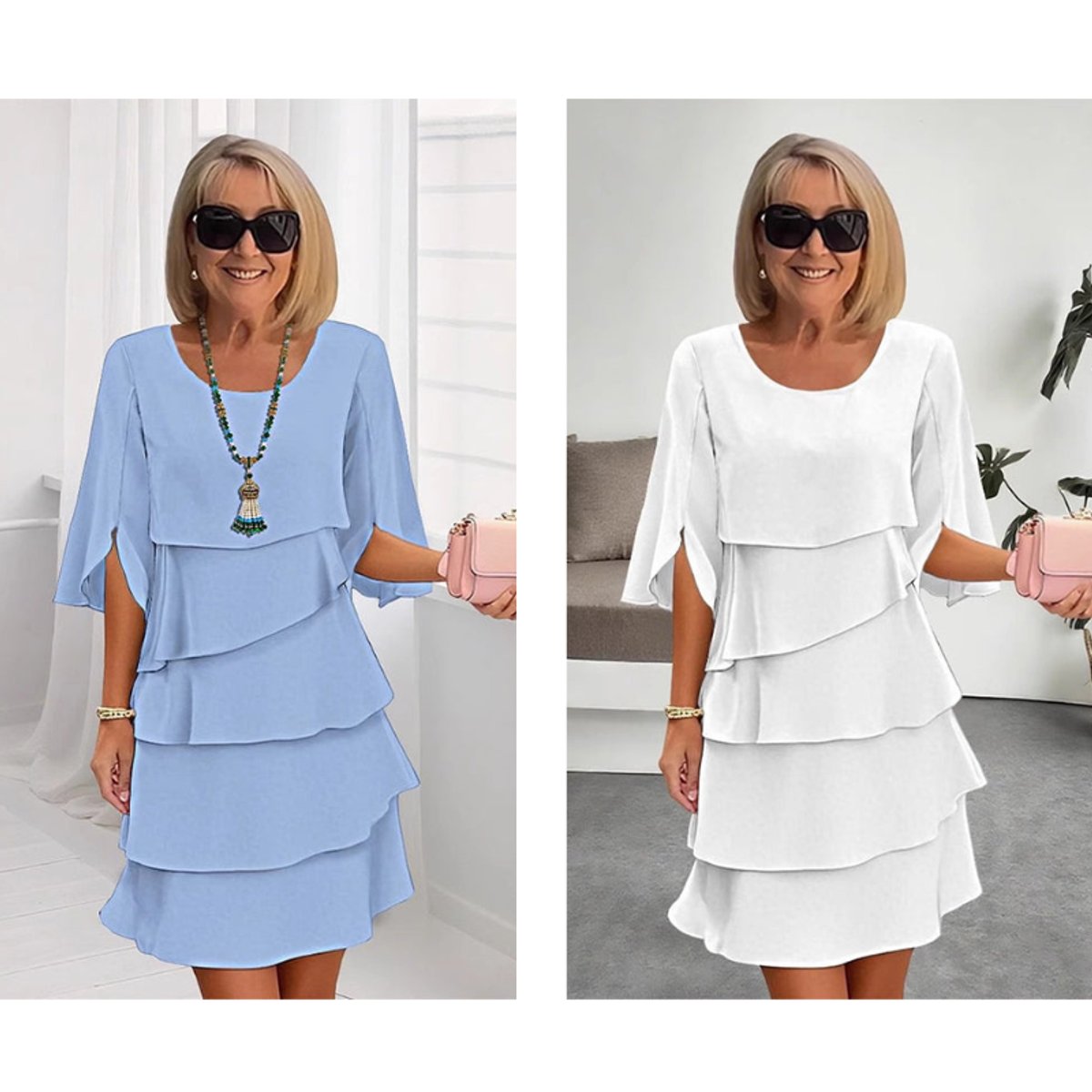 Eva | Dames Gelaagde Ruffle Mouw Midi Dress Chiffon