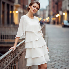 Eva | Dames Gelaagde Ruffle Mouw Midi Dress Chiffon