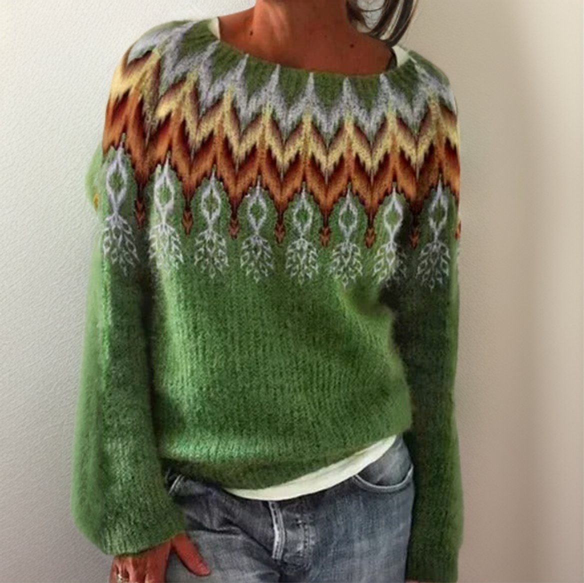 Lieke | Dames Geometrische Jacquard Knit Sweater Ronde Hals
