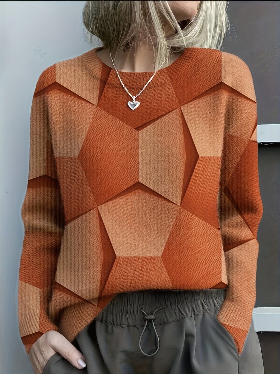 Yara | Dames Geometrische Knit Sweater Ronde Hals Lange Mouw