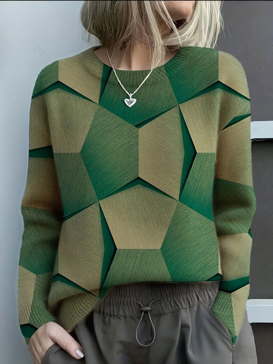 Yara | Dames Geometrische Knit Sweater Ronde Hals Lange Mouw