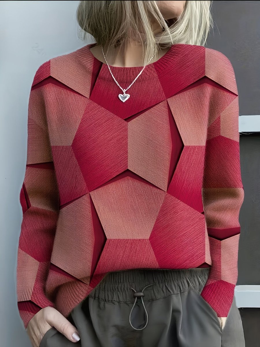 Yara | Dames Geometrische Knit Sweater Ronde Hals Lange Mouw