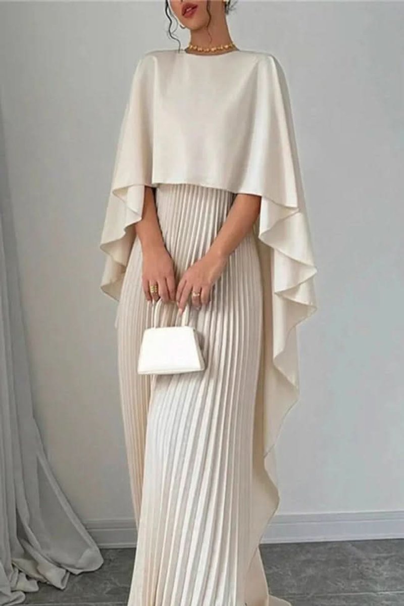 Emma | Dames Geplooide Cape Maxi Avondjurk Formele Gelegenheid