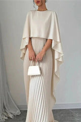 Emma | Dames Geplooide Cape Maxi Avondjurk Formele Gelegenheid