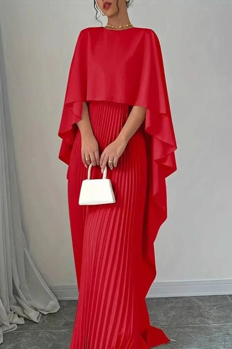 Emma | Dames Geplooide Cape Maxi Avondjurk Formele Gelegenheid