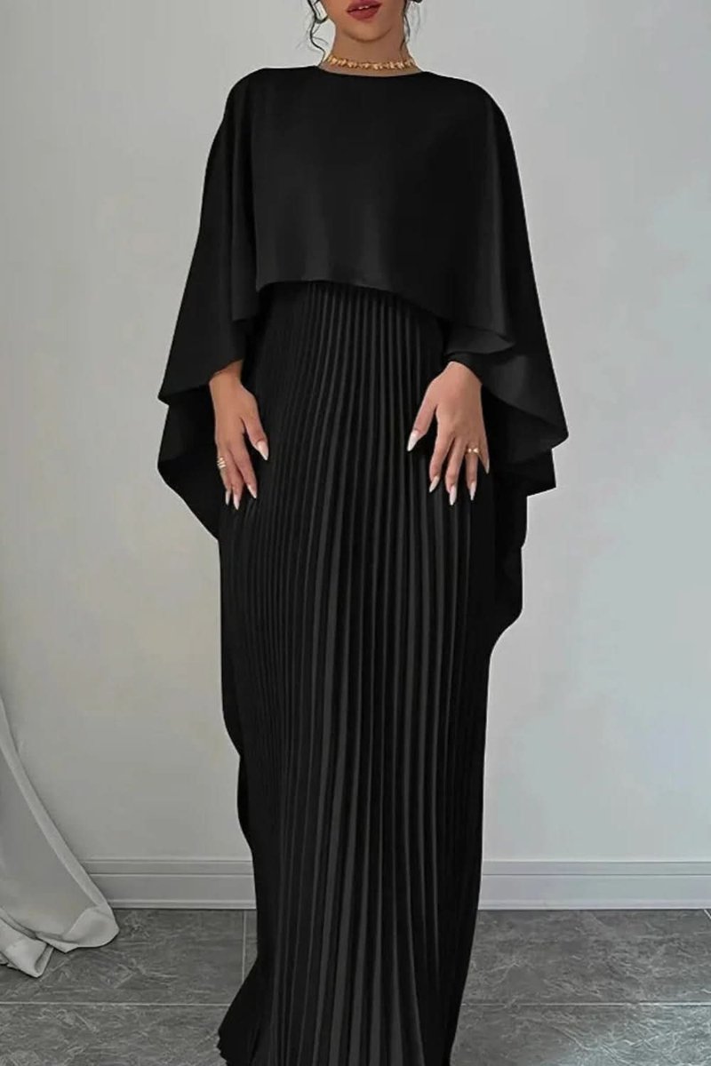 Emma | Dames Geplooide Cape Maxi Avondjurk Formele Gelegenheid