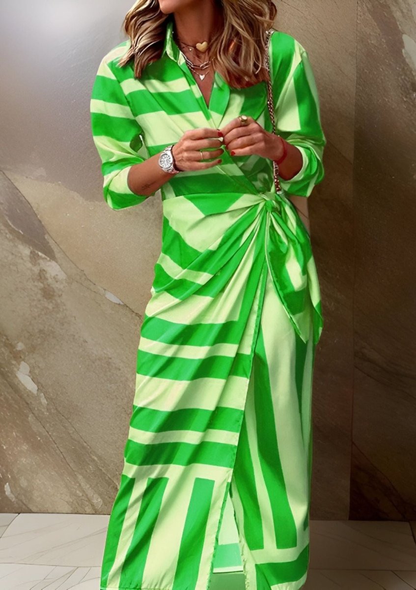 Lieke | Dames Geprinte Wikkel Maxi Long Sleeve Dress
