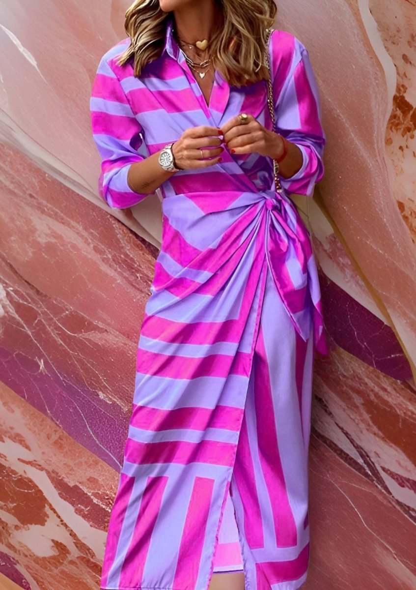 Lieke | Dames Geprinte Wikkel Maxi Long Sleeve Dress