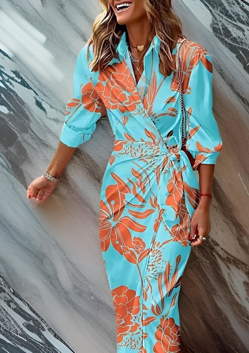 Lieke | Dames Geprinte Wikkel Maxi Long Sleeve Dress