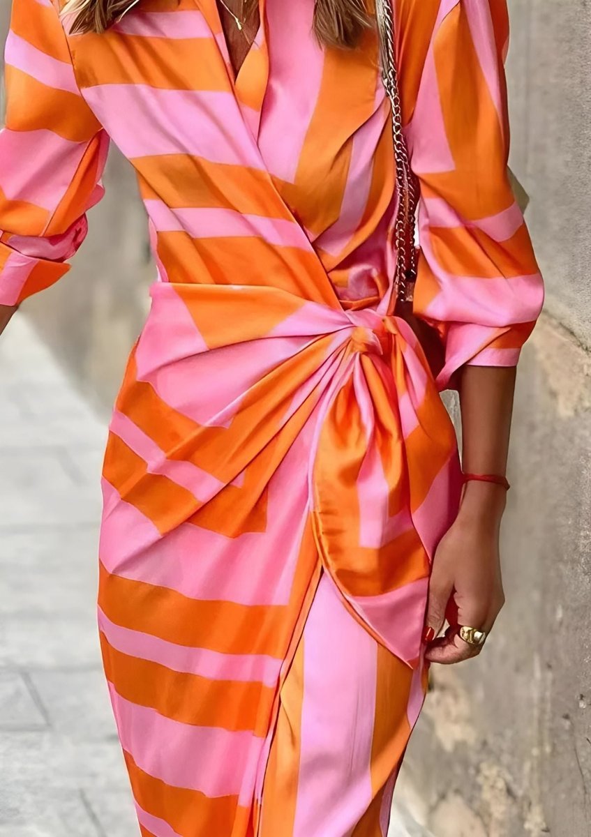 Lieke | Dames Geprinte Wikkel Maxi Long Sleeve Dress