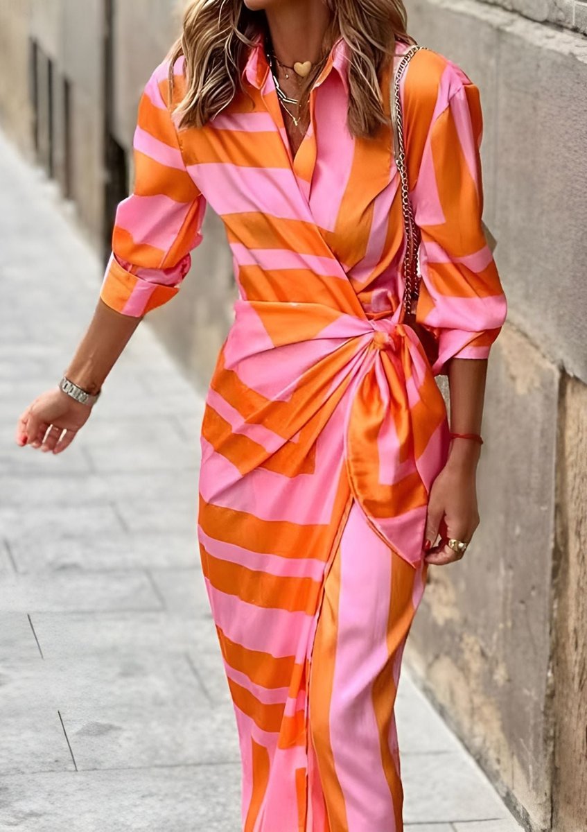 Lieke | Dames Geprinte Wikkel Maxi Long Sleeve Dress