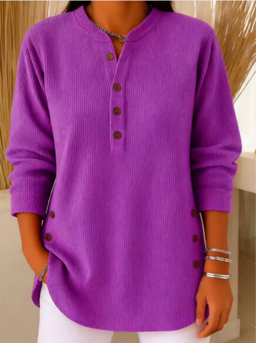 Sara | Dames Geribbelde Longline Tunic Henley Knoop Detail