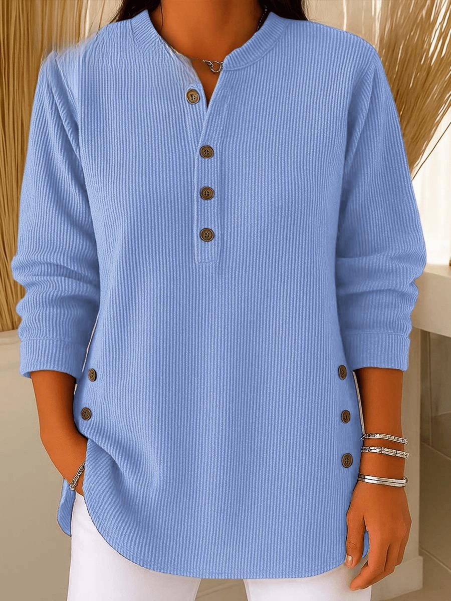 Sara | Dames Geribbelde Longline Tunic Henley Knoop Detail