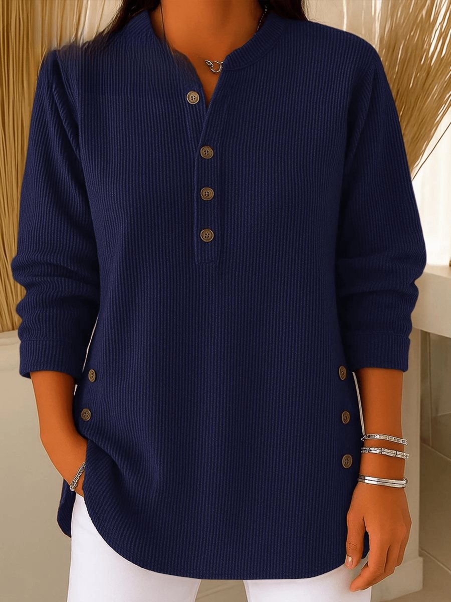 Sara | Dames Geribbelde Longline Tunic Henley Knoop Detail