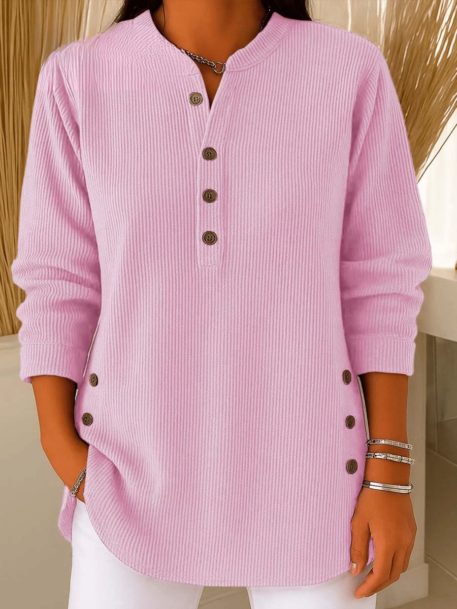 Sara | Dames Geribbelde Longline Tunic Henley Knoop Detail