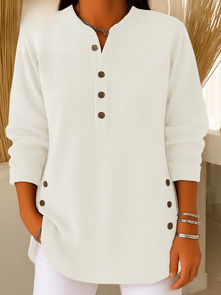 Sara | Dames Geribbelde Longline Tunic Henley Knoop Detail