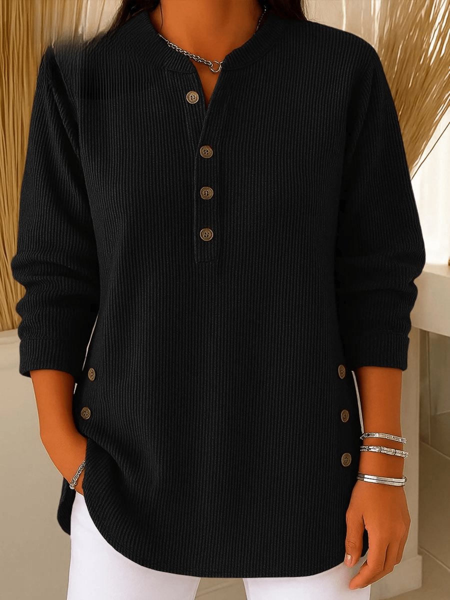 Sara | Dames Geribbelde Longline Tunic Henley Knoop Detail