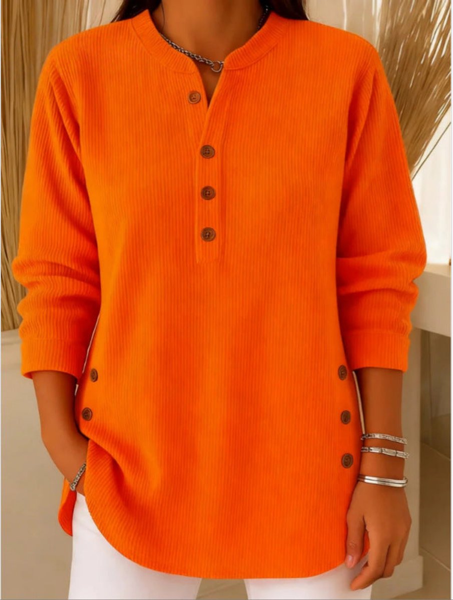 Sara | Dames Geribbelde Longline Tunic Henley Knoop Detail