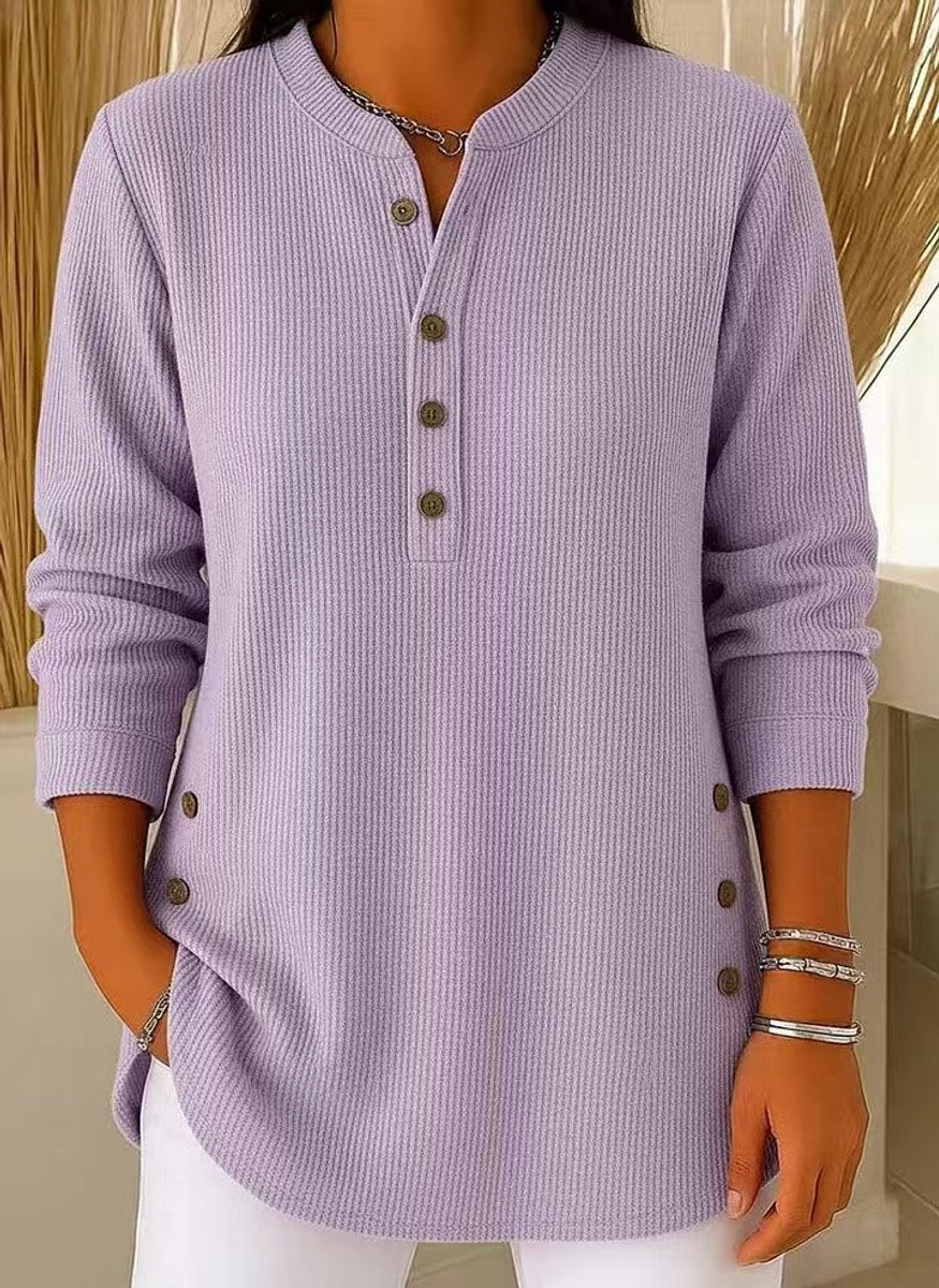 Sara | Dames Geribbelde Longline Tunic Henley Knoop Detail