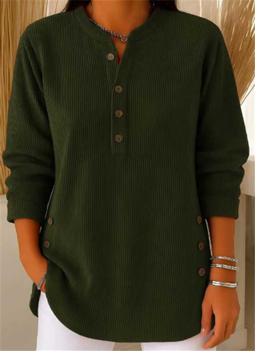 Sara | Dames Geribbelde Longline Tunic Henley Knoop Detail