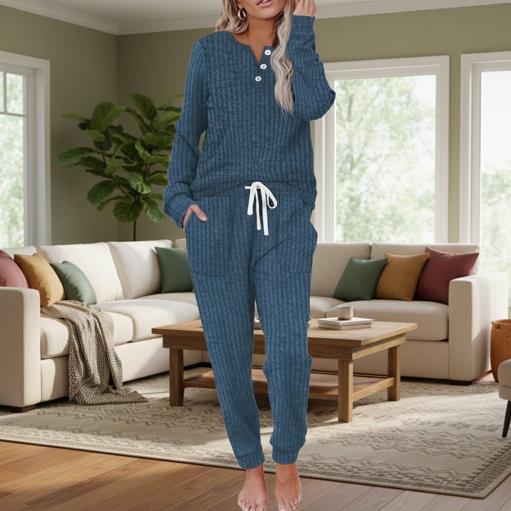 Sanne | Dames Geribde Relaxed-Fit Loungewear Tweedelige Set Trekkoord