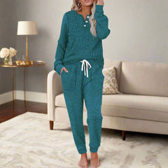 Sanne | Dames Geribde Relaxed-Fit Loungewear Tweedelige Set Trekkoord