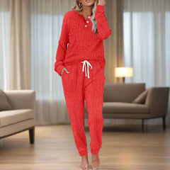 Sanne | Dames Geribde Relaxed-Fit Loungewear Tweedelige Set Trekkoord
