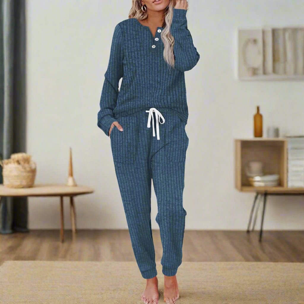Sanne | Dames Geribde Relaxed-Fit Loungewear Tweedelige Set Trekkoord