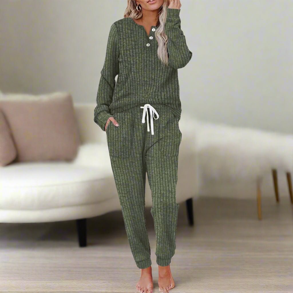 Sanne | Dames Geribde Relaxed-Fit Loungewear Tweedelige Set Trekkoord