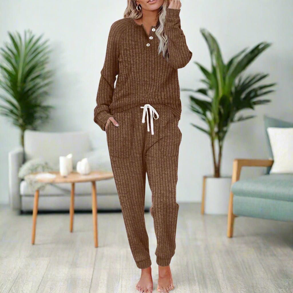 Sanne | Dames Geribde Relaxed-Fit Loungewear Tweedelige Set Trekkoord