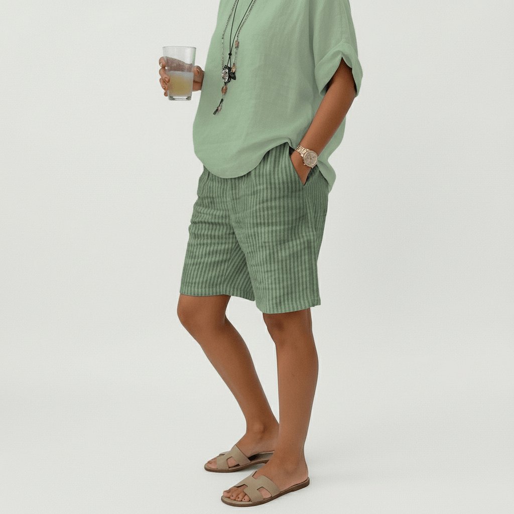 Olivia | Dames Gestreepte Relaxed-Fit Casual Shorts Elastische Taille