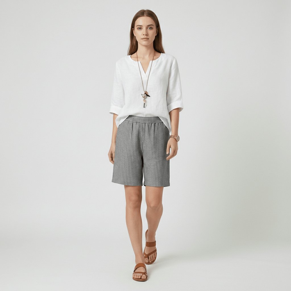 Olivia | Dames Gestreepte Relaxed-Fit Casual Shorts Elastische Taille