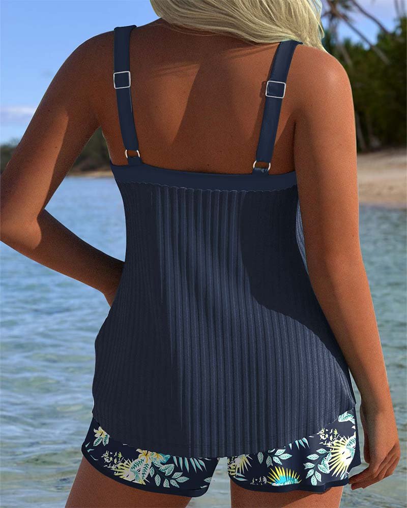Nora | Dames Gestreepte Two-Piece Set Tankini Badpak Met Shorts