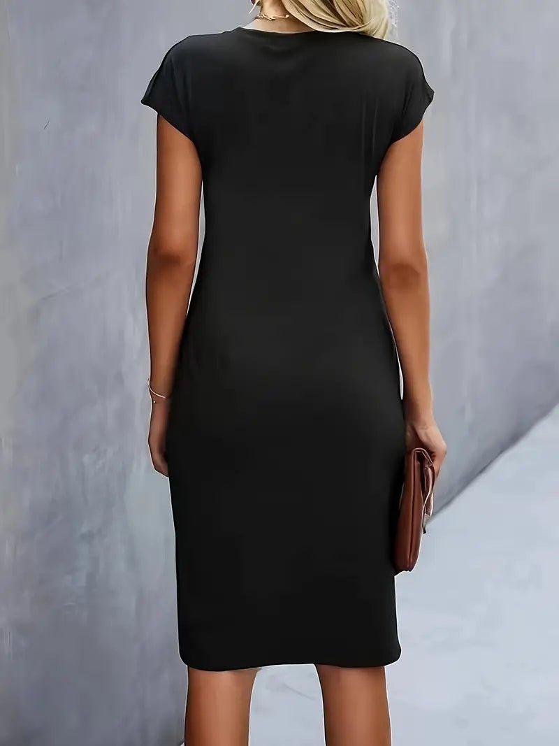Sara | Dames Getailleerde Ruched Midi Jurk Korte Mouw Bodycon