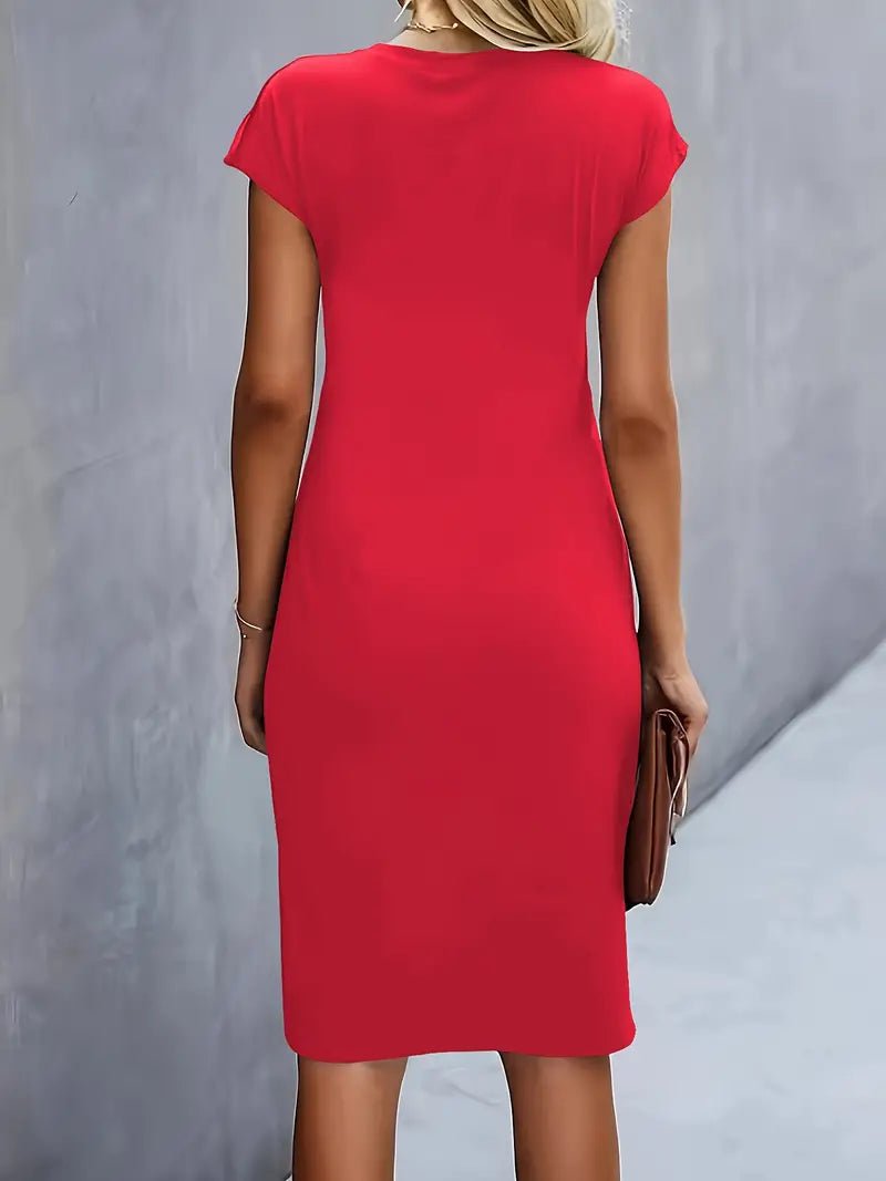 Sara | Dames Getailleerde Ruched Midi Jurk Korte Mouw Bodycon
